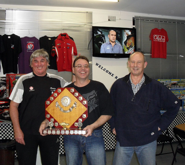 The "Combined" placings Geoghegan Trophy Winners.<br />L to R;<br />Darryl Toole 3rd, Troy Boldy 1st and Charles Rickards 2nd